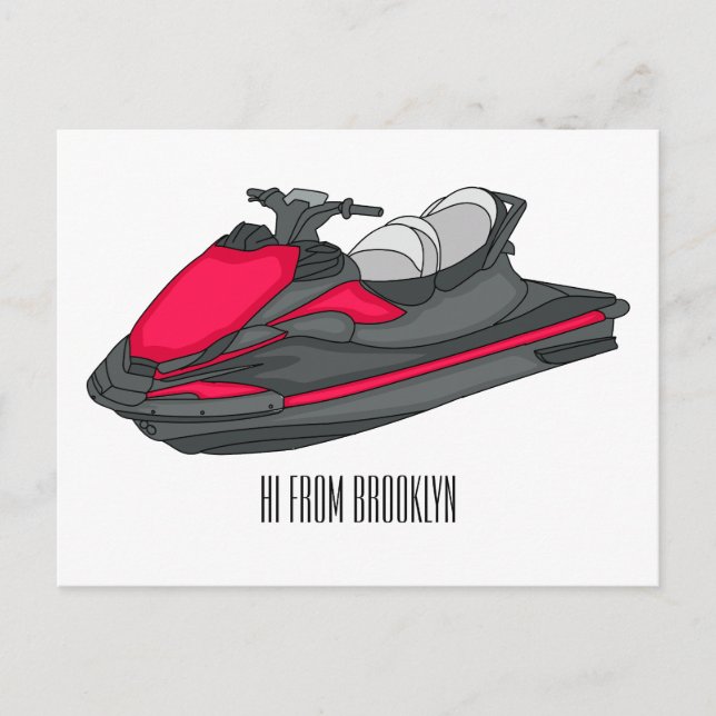 Jet ski cartoon illustration  postcard (Front)