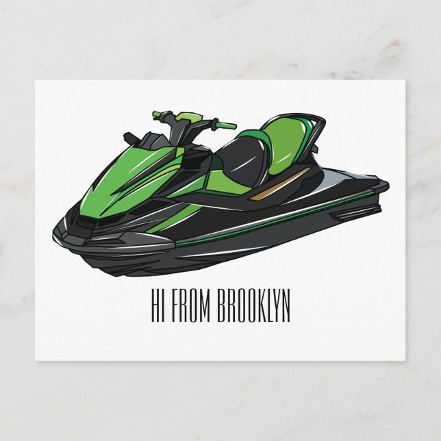 Jet ski cartoon illustration postcard (Front)
