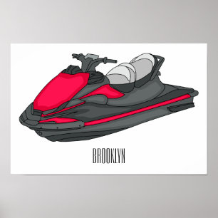 Jet ski cartoon illustration poster