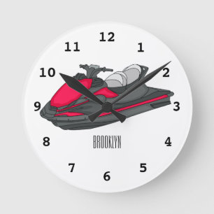 Jet ski cartoon illustration round clock