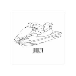 Jet ski cartoon illustration  rubber stamp
