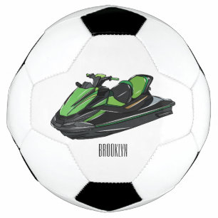 Jet ski cartoon illustration soccer ball