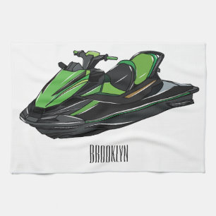 Jet ski cartoon illustration tea towel