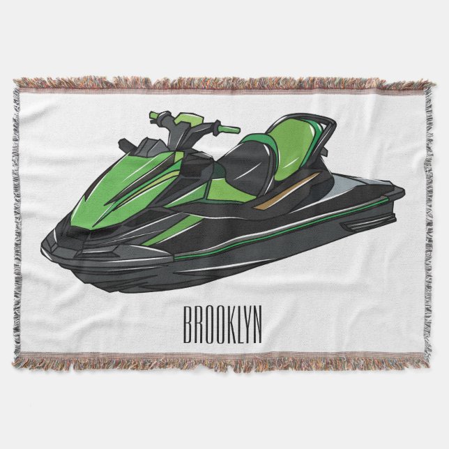 Jet ski cartoon illustration throw blanket (Front)