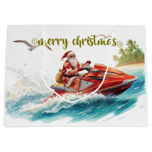 Jet Ski Christmas Holiday with Santa Claus Large Gift Bag