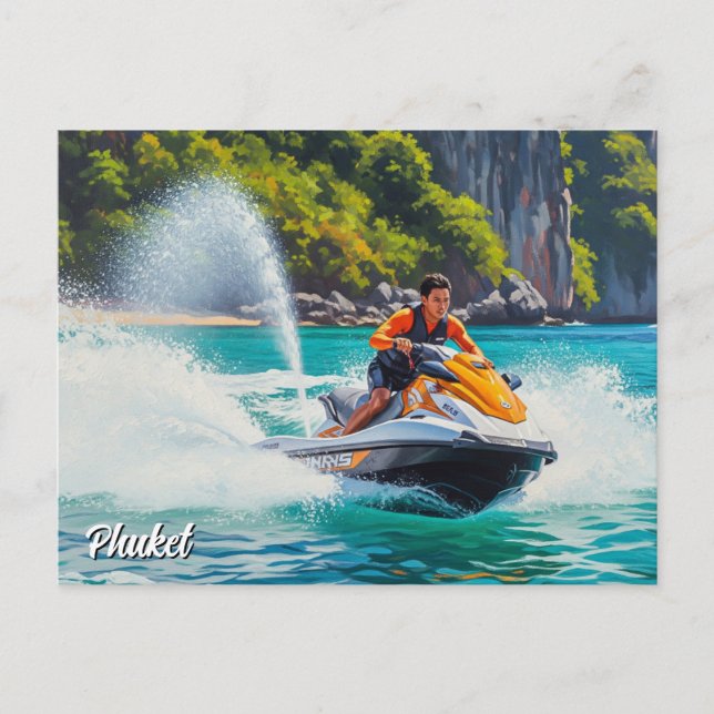 Jet Ski in Phuket Patong Beach Thailand Travel Postcard (Front)
