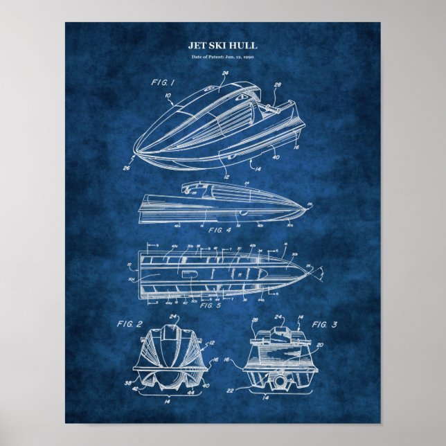 Jet Ski Patent Blueprint Watersport Gift Poster (Front)