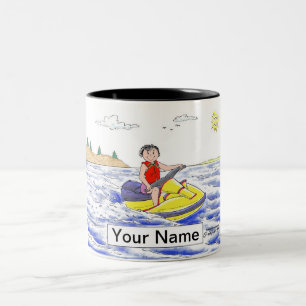 Jet Ski Rider - Female Cartoon Two-Tone Coffee Mug