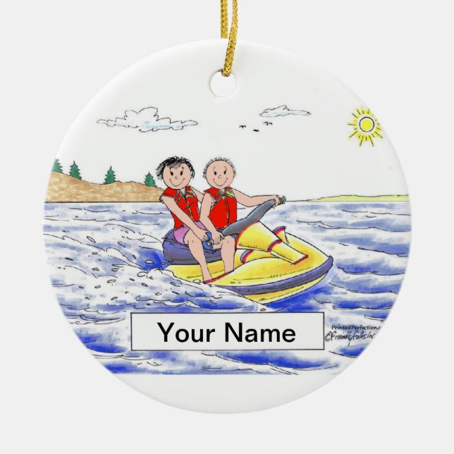 Jet Ski Riding Couple Ceramic Tree Decoration (Front)