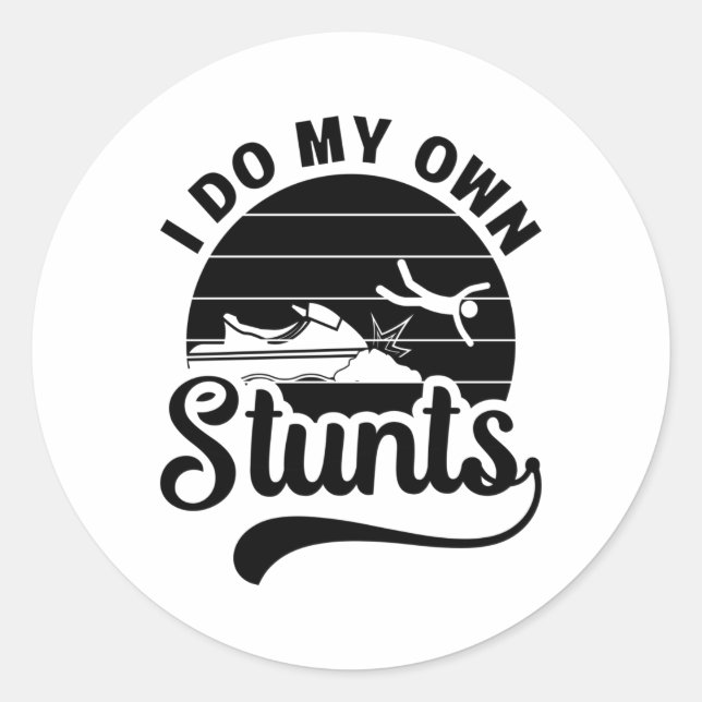 Jet Skiing I Do My Own Stunts Jet Ski Retro Jetski Classic Round Sticker (Front)