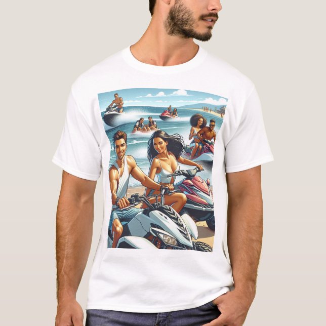 Jet skis and ATVs on the Beach T-Shirt (Front)