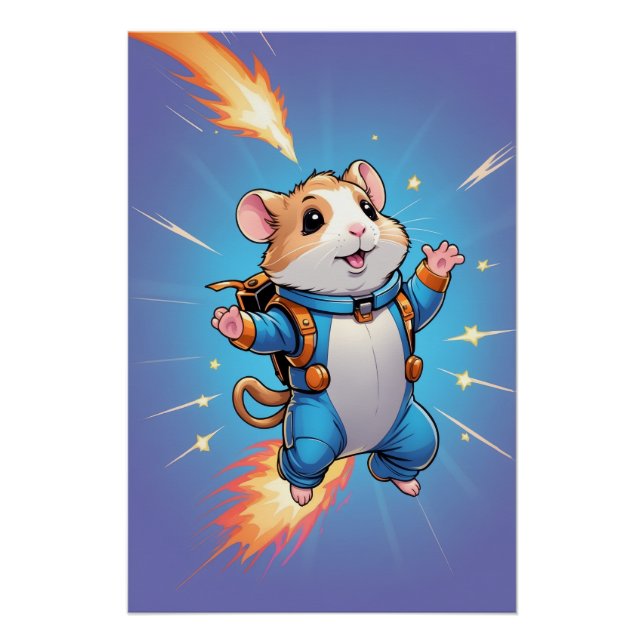Jetpack Hamster Poster | Funny Cartoon Wall Art (Front)