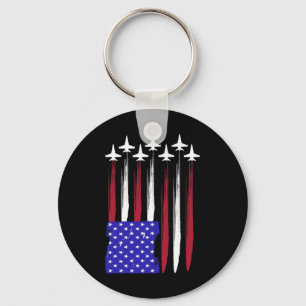 Jets 4th Of July Patriotic Red White Blue Usa Flag Key Ring