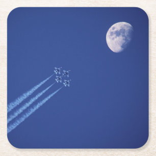 Jets Next to Moon British Columbia Square Paper Coaster