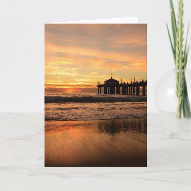 Jetty Over Ocean Beach Sunset Card (Front)