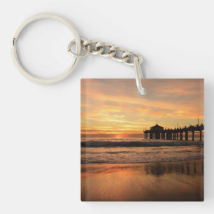 Jetty Over Ocean Beach Sunset Key Ring