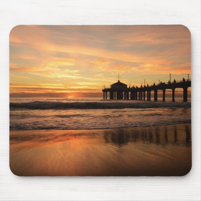Jetty Over Ocean Beach Sunset Mouse Pad (Front)