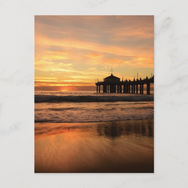 Jetty Over Ocean Beach Sunset Postcard (Front)