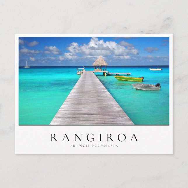 Jetty with boats in tropical Rangiroa, Polynesia Postcard (Front)
