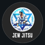 Jew Jitsu Karate Funny Hanukkah Brazilian Jiu Jits Classic Round Sticker<br><div class="desc">Jew Jitsu Karate Funny Hanukkah Brazilian Jiu Jitsu Mma Bjj</div>
