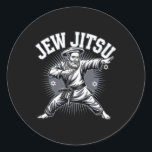 Jew Jitsu Karate Hanukkah Jiu Jitsu Martial Arts D Classic Round Sticker<br><div class="desc">Jew Jitsu Karate Hanukkah Jiu Jitsu Martial Arts Dance</div>