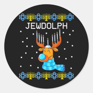 Jewdolph Ugly Hanukkah Reindeer Menorah Chanukah Classic Round Sticker