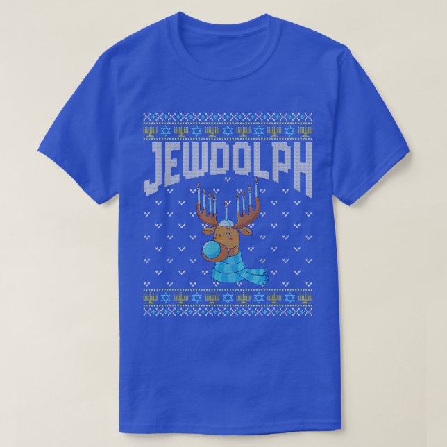 Jewdolph Ugly Hanukkah Sweater Reindeer Menorah Ch (Design Front)