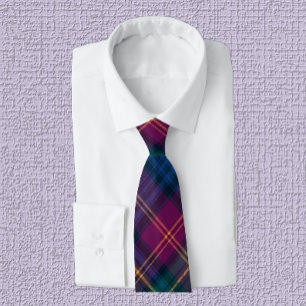 Jewel Blue, Green, Wine, Purple & Gold Plaid Tie