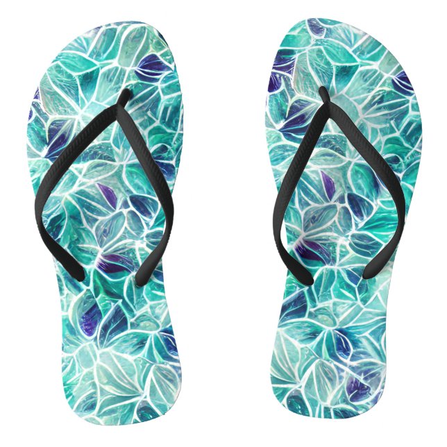 Jewel Blues Leaf Pattern Thongs (Footbed)