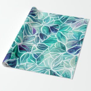Jewel Blues Leaf Pattern Wrapping Paper