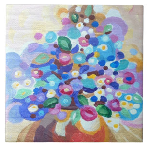 Jewel bright flowers with a handpainted look ceramic tile