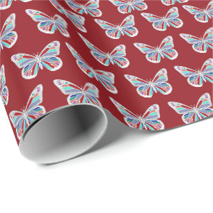 Jewel Butterflies on Burgundy Wrapping Paper