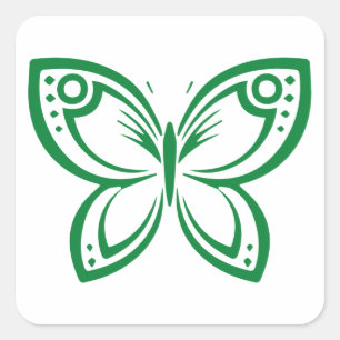 Jewel Butterflies Outline - Green Square Sticker