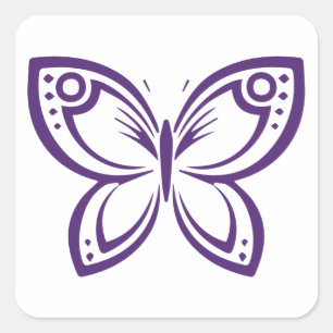 Jewel Butterflies Outline - Purple Square Sticker