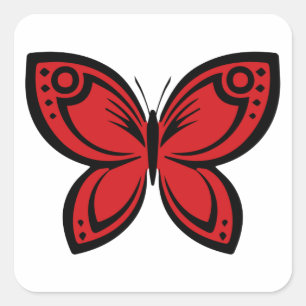 Jewel Butterflies - Red Square Sticker