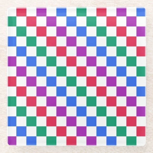 Jewel candy diagonal chequered pattern glass coaster (Front)