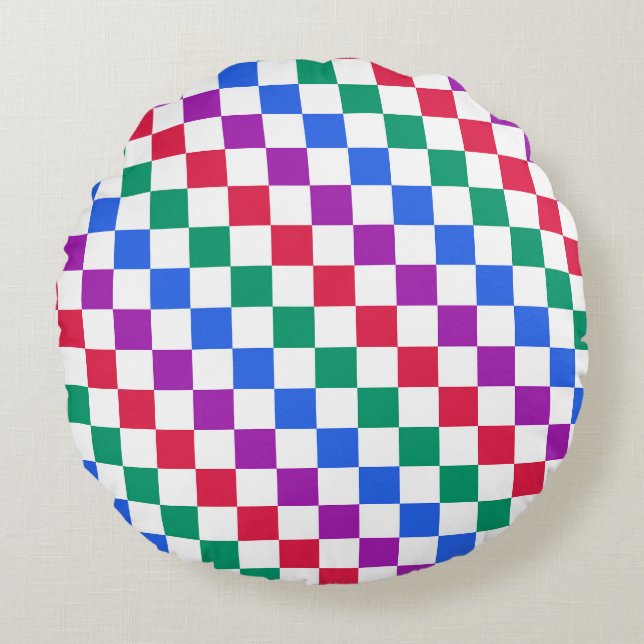 Jewel candy diagonal chequered pattern round cushion (Front)