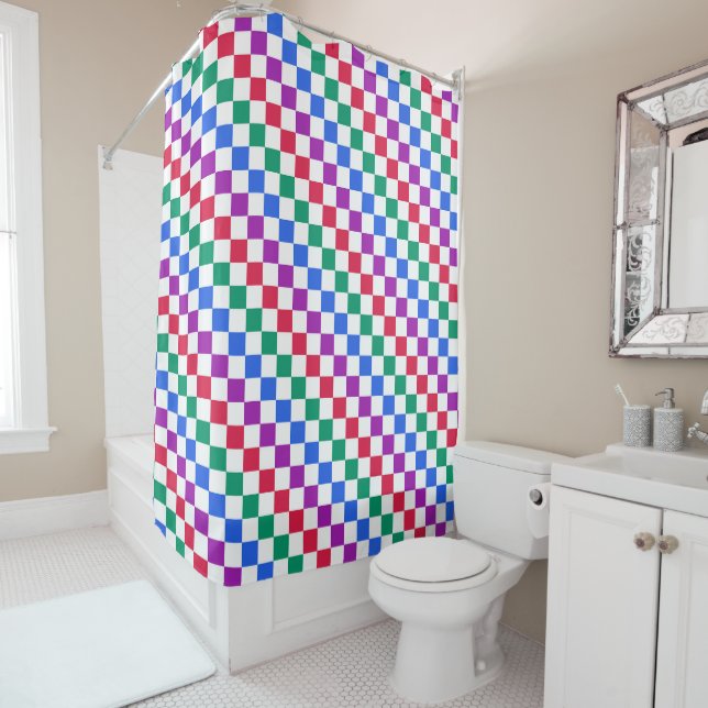Jewel candy diagonal chequered pattern shower curtain (In Situ)