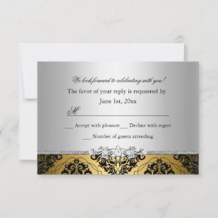 Jewel Damask Gold & Silver RSVP Card