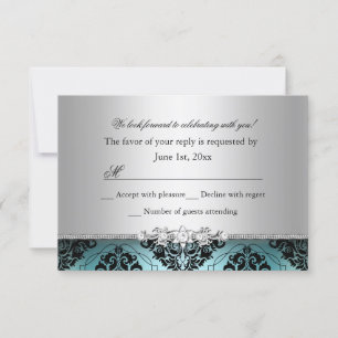Jewel Damask Teal & Silver RSVP Card