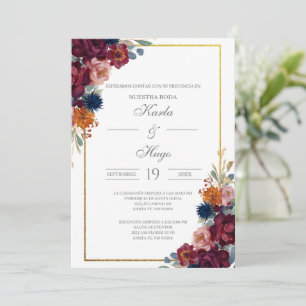Jewel floral frame spanish wedding invitation