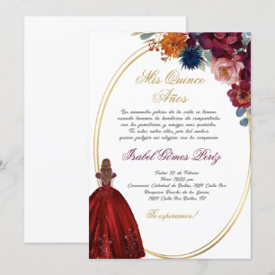 Jewel floral Quinceanera invitation in Spanish
