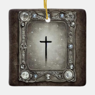 Jewel Frame Cross Ceramic Ornament