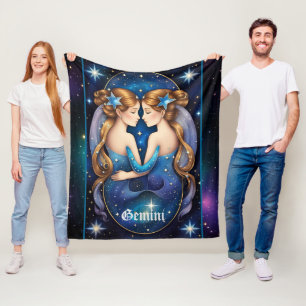 Jewel Galaxy Zodiac Gemini Fleece Blanket