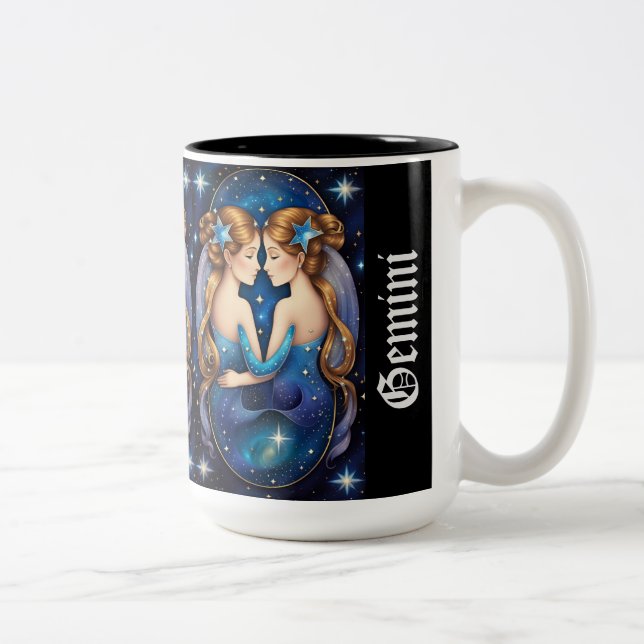 Jewel Galaxy Zodiac Gemini Two-Tone Coffee Mug (Right)