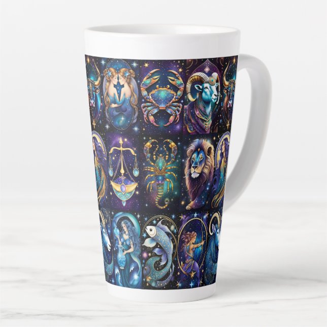 Jewel Galaxy Zodiac   Latte Mug (Right Angle)