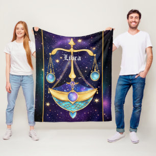 Jewel Galaxy Zodiac Libra Fleece Blanket