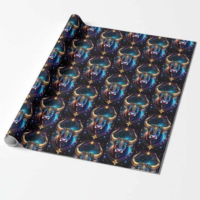 Jewel Galaxy Zodiac Taurus Wrapping Paper (Unrolled)