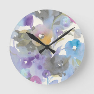 Jewel Garden   Purple Pastel Petals Round Clock
