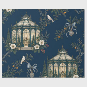 Jewel Glasshouse Midnight Blue Christmas Wrapping Paper